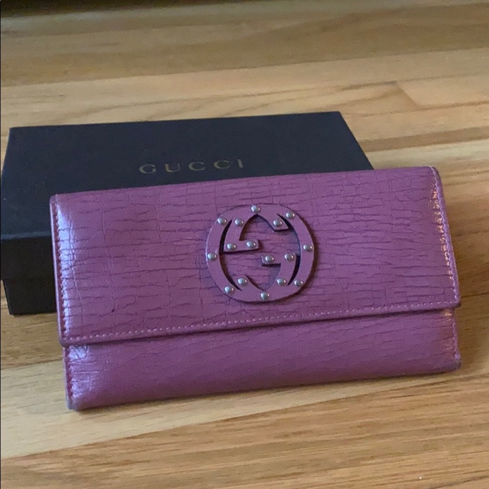 Gucci Pink Studded Leather Wallet
